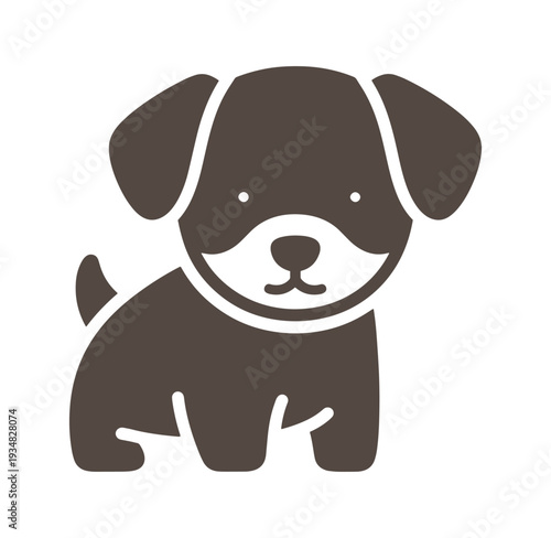 Brown puppy dog icon with white muzzle and paws on transparent background