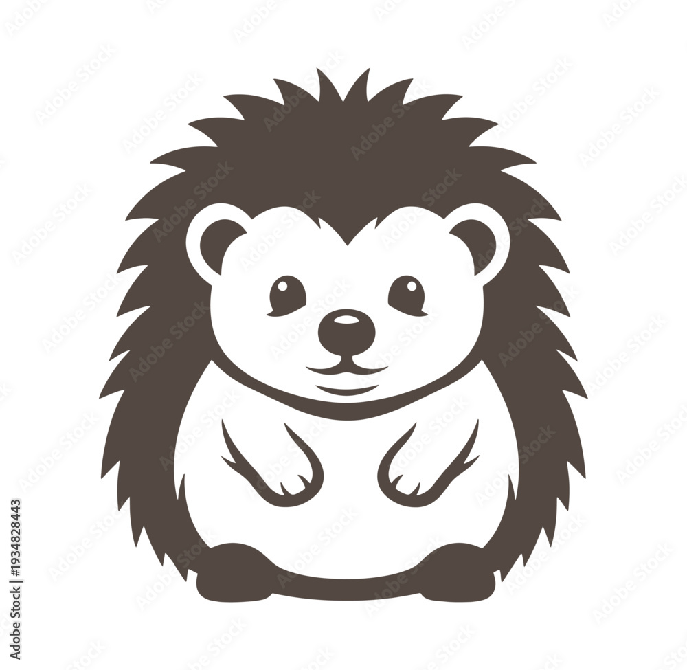 Fototapeta premium cute brown hedgehog cartoon character with spikes and smiling face sitting alone