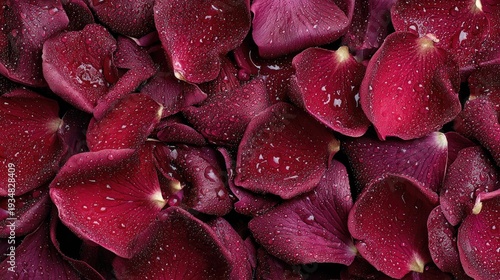 Rich crimson petals covered in shimmering droplets create a luxurious floral texture.
