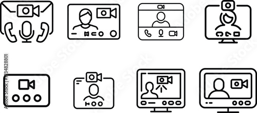 Video call and conference icons for online communication and remote meetings.