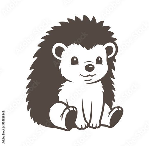 Cute cartoon hedgehog sitting on ground with spiky back and smiling face