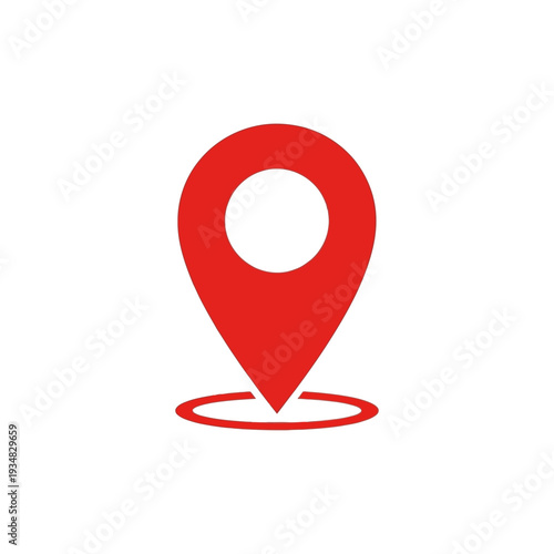 A minimalist red location pin icon with a subtle circular outline, perfect for navigation and mapping applications
