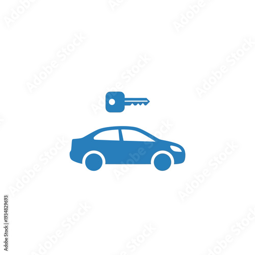 Car key and vehicle icon, symbolizing auto insurance, rental, or ownership with a simple and modern design on a white background