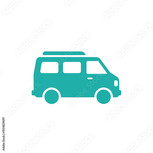 Minimalist teal van icon representing a vacation road trip, perfect for travel and adventure themes