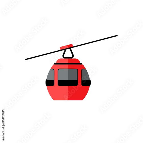 Minimalist Flat Design Red Cable Car Icon Illustration for Mountain Ski Resort Travel and Scenic Alpine Adventure Transport Symbol