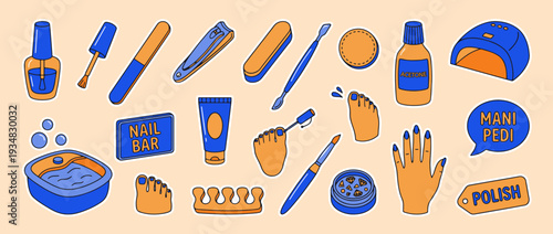 Nail Care Essentials: A visually appealing illustration showcases a collection of essential tools for nail care, featuring polish, clippers, files, and more.