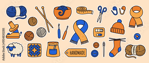 Crafting Delight: A vibrant collection of handmade crafts tools, yarn, needles, and accessories, capturing the essence of creativity and craftsmanship.