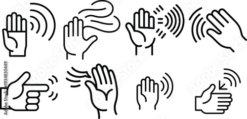 Icons of hands interacting with technology, representing gestures and controls