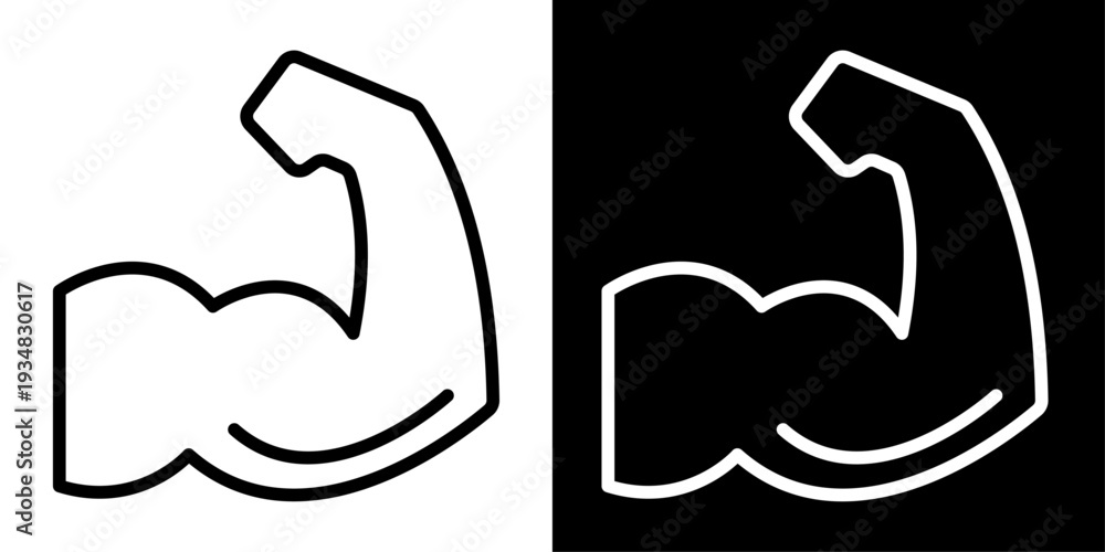 Fototapeta premium Muscle icon in outline style showing flexed arm representing strength, bodybuilding, fitness training, power and healthy lifestyle for gym and fitness apps.