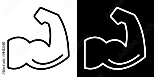 Muscle icon in outline style showing flexed arm representing strength, bodybuilding, fitness training, power and healthy lifestyle for gym and fitness apps.