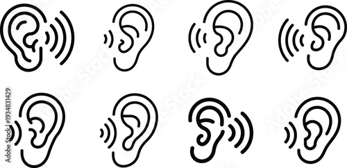 Ear Icons - Listening, Hearing, and Sound Perception Symbols