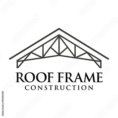 Modern roof frame logo vector featuring a clean structural roof outline with geometric framing elements, representing construction, roofing, architecture, and real estate services, isolated on white b