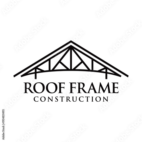 Modern roof frame logo vector featuring a clean structural roof outline with geometric framing elements, representing construction, roofing, architecture, and real estate services, isolated on white b