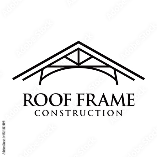 Modern roof frame logo vector featuring a clean structural roof outline with geometric framing elements, representing construction, roofing, architecture, and real estate services, isolated on white b