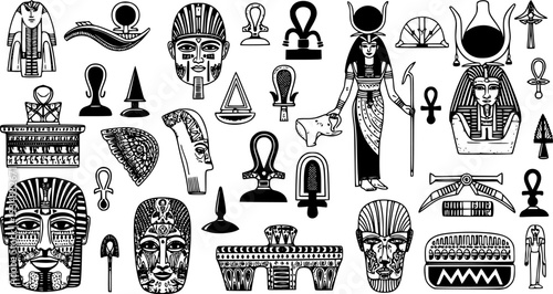 Collection of iconic ancient Egyptian symbols and artifacts