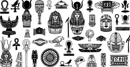 Collection of iconic ancient Egyptian symbols and artifacts