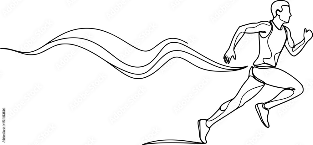 Fototapeta premium Continuous line drawing of a person running with a wavy trail