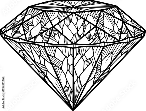 Hand drawn sketch of a brilliant faceted diamond symbol