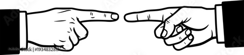 Two hands pointing fingers at each other. Vector hand drawn illustration