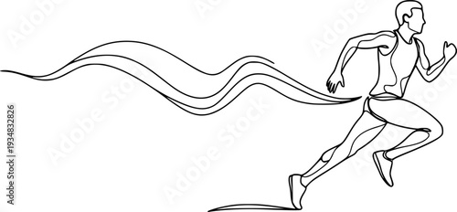 Continuous line drawing of a person running with a wavy trail