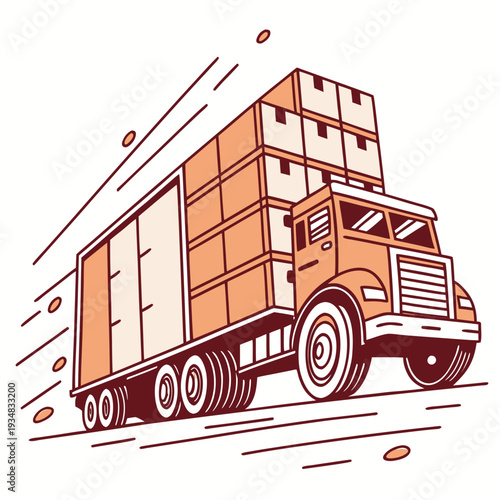 Large moving truck rapidly delivering stacked cargo boxes symbolizing fast shipping and logistics services