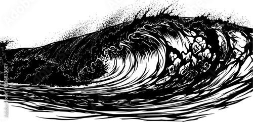 Dynamic black and white ocean wave graphic representing powerful sea movement and natural force