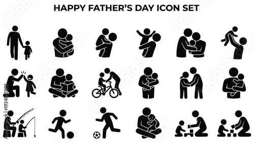 Happy Father's Day Icon Set: Dad and Child Silhouettes