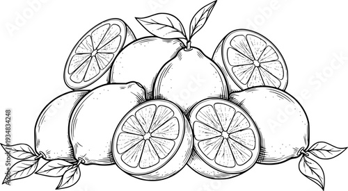 Fresh lemons with green leaves 