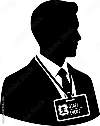Professional silhouette wearing an identification badge representing staff or event participant for business and security concepts and corporate identity