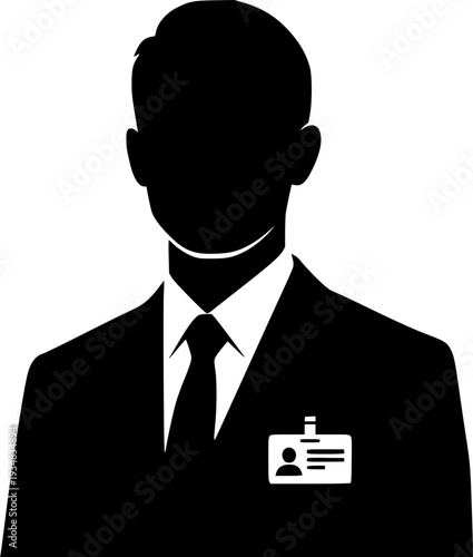 Professional silhouette wearing an identification badge representing staff or event participant for business and security concepts and corporate identity