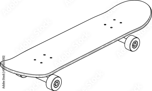 Classic skateboard sketch drawing in an isometric view