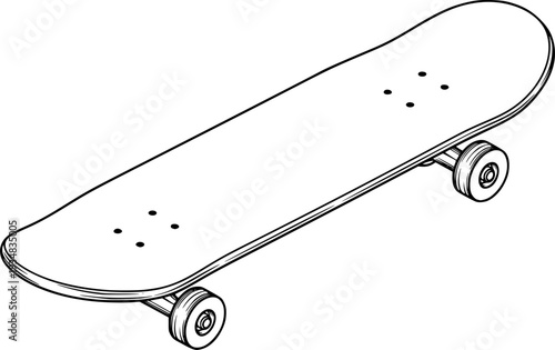 Classic skateboard sketch drawing in an isometric view