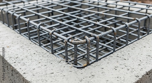 Close-up view of concrete and rebar structure in modern construction site