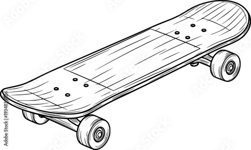 Classic skateboard sketch drawing in an isometric view