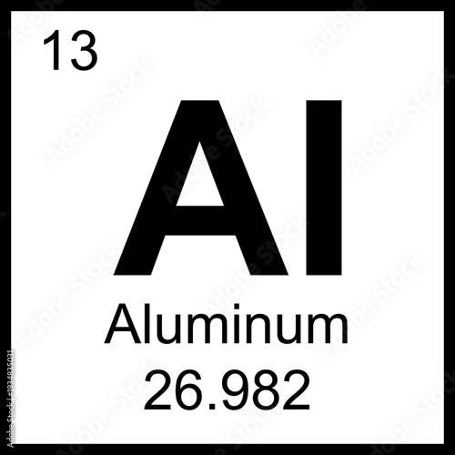 Aluminum periodic table element chemistry symbol. Vector Aluminum atom gas icon