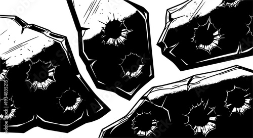 Close-up of Four Damaged Metal Fragments Showing Bullet