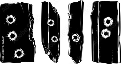 Close-up of Four Damaged Metal Fragments Showing Bullet