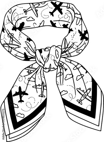 Stylish tied scarf with an adventurous airplane pattern