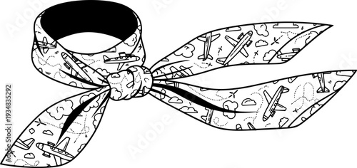 Stylish tied scarf with an adventurous airplane pattern