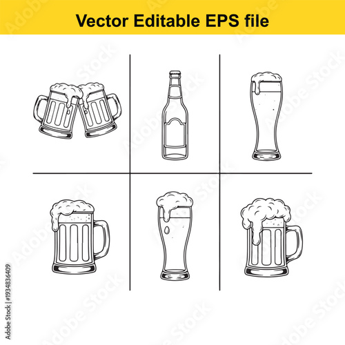 Beer Glass and Bottle Vector Illustrations Set