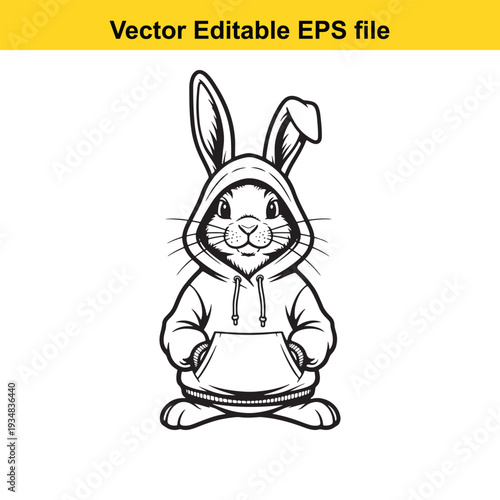 Rabbit Wearing Hoodie Vector Illustration on White Background