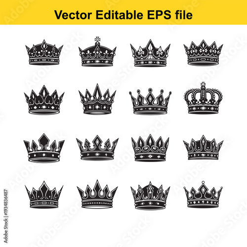 Crown Icons Set Vector Illustration Royalty Symbols