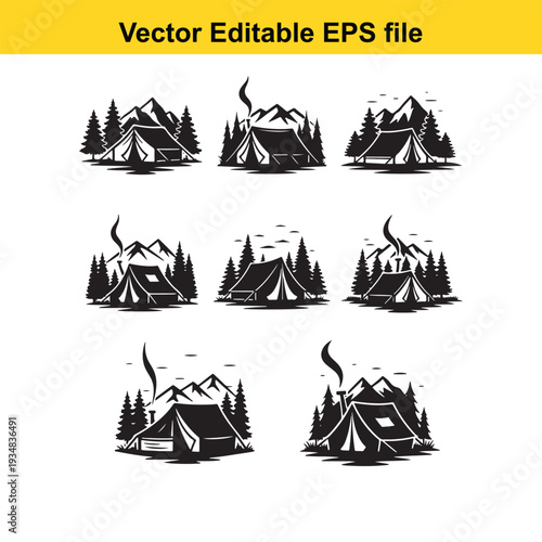 Camping Tent Silhouette Vector Illustrations for Outdoor Adventure