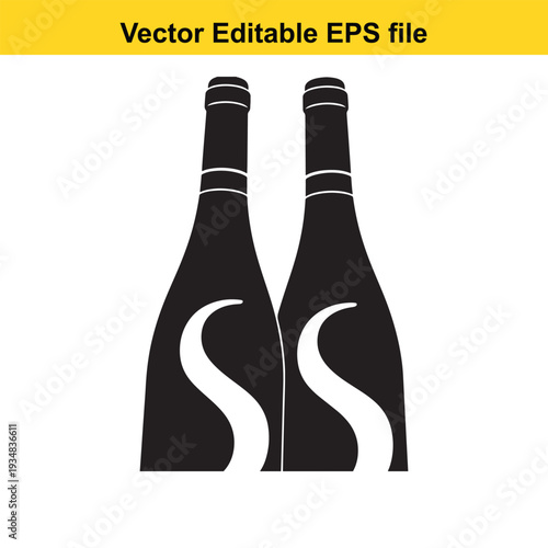 Wine Bottles Silhouette Illustration on White Background - Vector