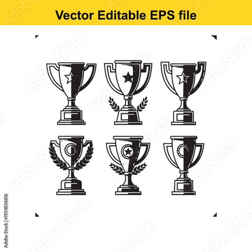 Trophy Icon Set with Various Designs - Vector Illustration