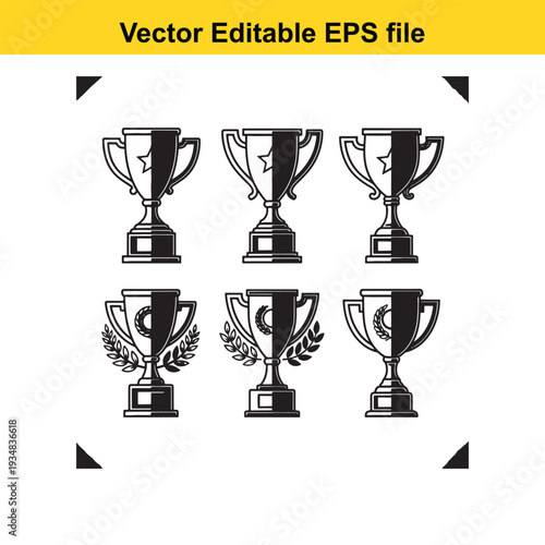 Trophy Icons Set Vector Illustration for Award Winning