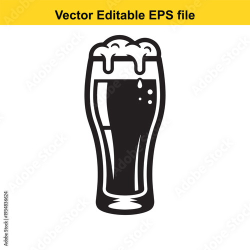 Beer Glass Silhouette Illustration with Foam - Vector Graphic