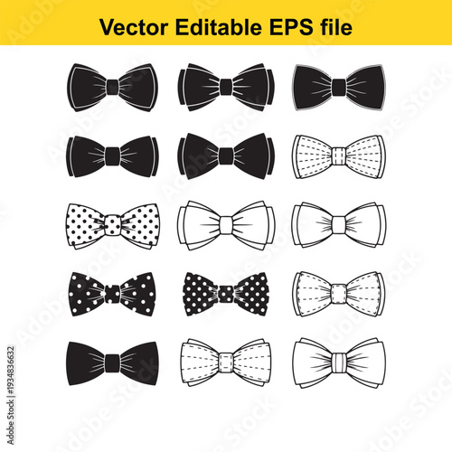 Black and White Bow Tie Set Vector Illustration