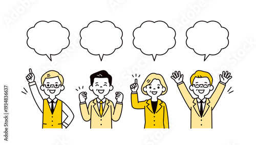 笑顔で意見を言う、シニア世代の上司・社長・経営者・投資家の上半身ベクターイラスト素材セット