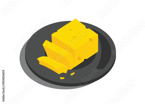 Cheese slices on plate. Simple flat illustration.
